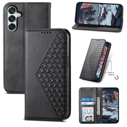 For Samsung Galaxy M15 5G / F15 5G Wholesale Phone Case PU Leather Rhombus Imprinted Pattern Wallet Cover