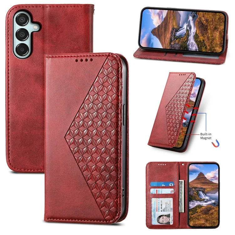 For Samsung Galaxy M15 5G / F15 5G Wholesale Phone Case PU Leather Rhombus Imprinted Pattern Wallet Cover