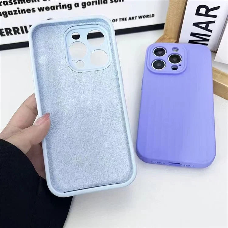For iPhone 14 Pro Max Case Strip Pattern Shockproof Liquid Silicone Phone Cover