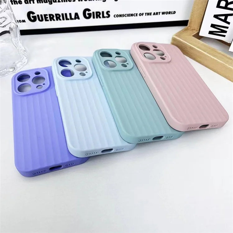 For iPhone 14 Pro Max Case Strip Pattern Shockproof Liquid Silicone Phone Cover