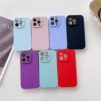 For iPhone 14 Pro Max Case Strip Pattern Shockproof Liquid Silicone Phone Cover