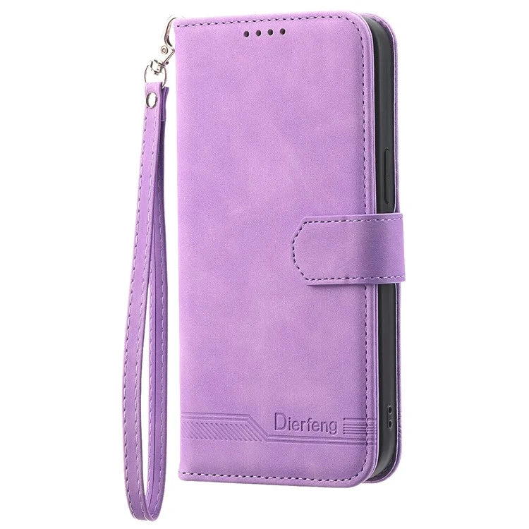 DIERFENG DF-03 Leather Cover for Samsung Galaxy M62 Case Lines Imprinted Wallet Stand Shell
