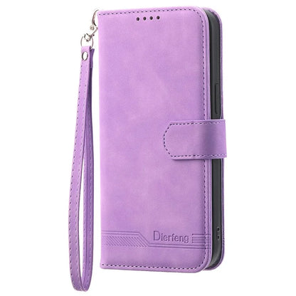 DIERFENG DF-03 Leather Cover for Samsung Galaxy M62 Case Lines Imprinted Wallet Stand Shell