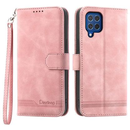 DIERFENG DF-03 Leather Cover for Samsung Galaxy M62 Case Lines Imprinted Wallet Stand Shell