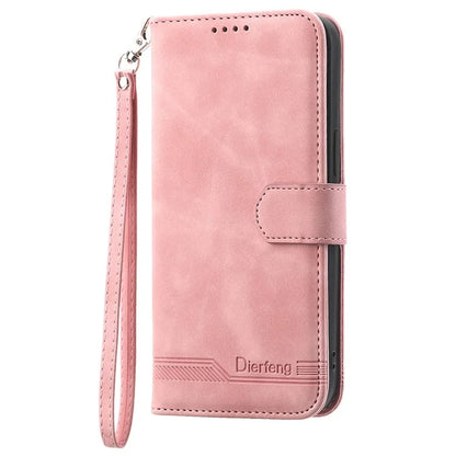 DIERFENG DF-03 Leather Cover for Samsung Galaxy M62 Case Lines Imprinted Wallet Stand Shell