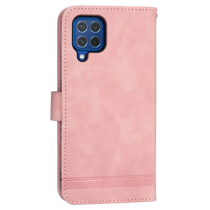 DIERFENG DF-03 Leather Cover for Samsung Galaxy M62 Case Lines Imprinted Wallet Stand Shell
