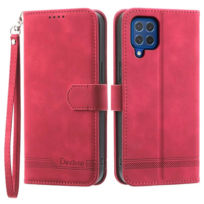 DIERFENG DF-03 Leather Cover for Samsung Galaxy M62 Case Lines Imprinted Wallet Stand Shell