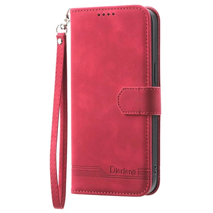 DIERFENG DF-03 Leather Cover for Samsung Galaxy M62 Case Lines Imprinted Wallet Stand Shell