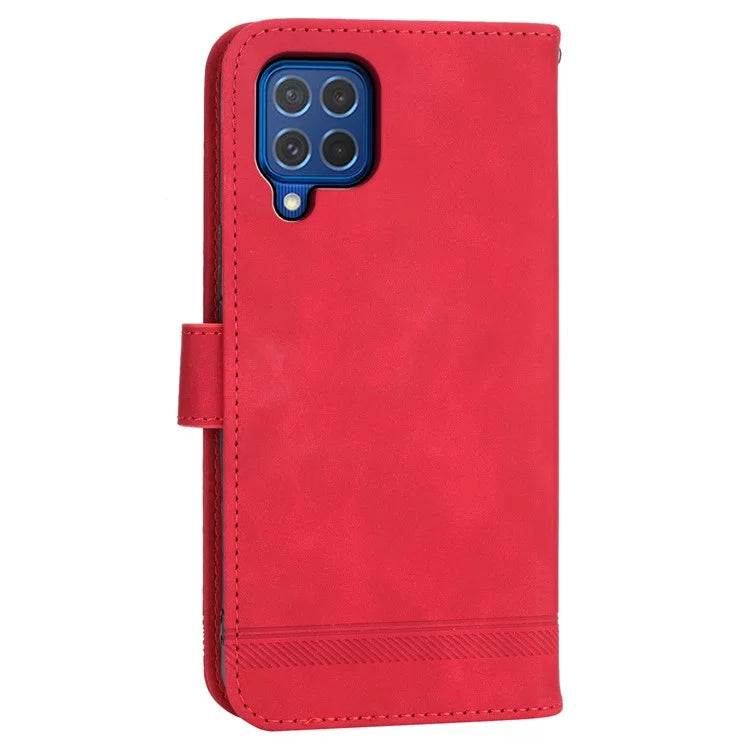DIERFENG DF-03 Leather Cover for Samsung Galaxy M62 Case Lines Imprinted Wallet Stand Shell
