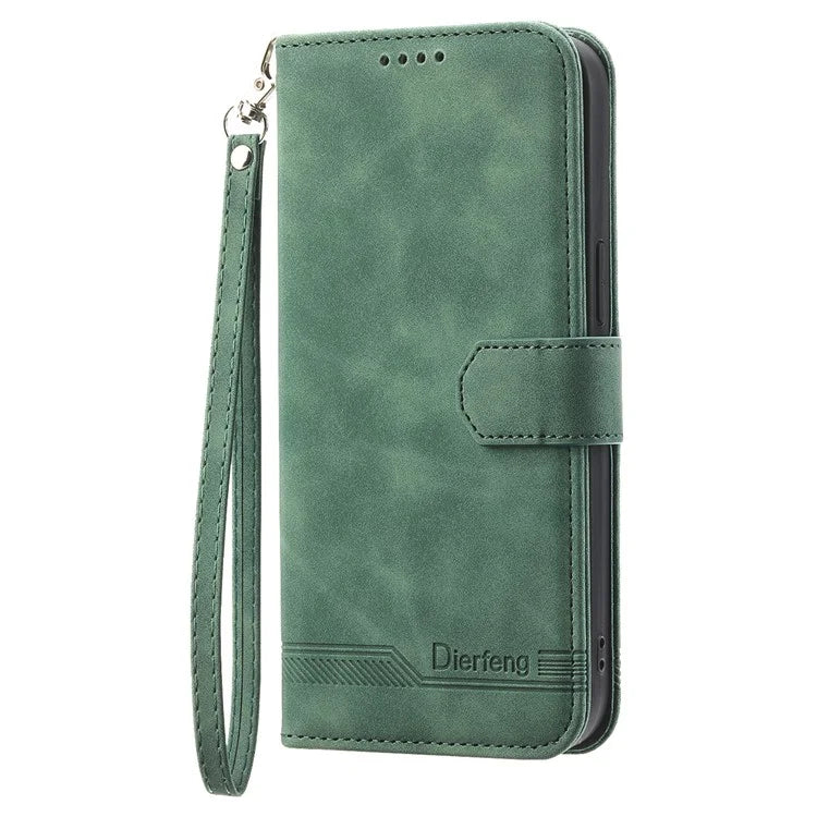 DIERFENG DF-03 Leather Cover for Samsung Galaxy M62 Case Lines Imprinted Wallet Stand Shell