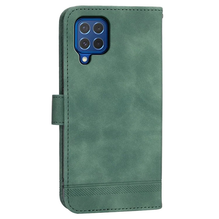 DIERFENG DF-03 Leather Cover for Samsung Galaxy M62 Case Lines Imprinted Wallet Stand Shell