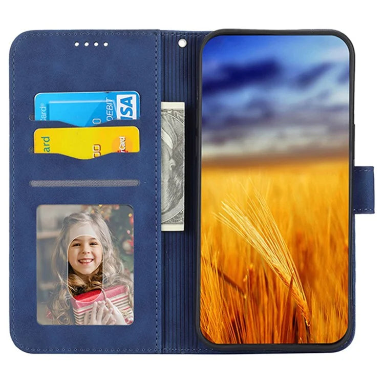 DIERFENG DF-03 Leather Cover for Samsung Galaxy M62 Case Lines Imprinted Wallet Stand Shell
