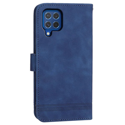 DIERFENG DF-03 Leather Cover for Samsung Galaxy M62 Case Lines Imprinted Wallet Stand Shell