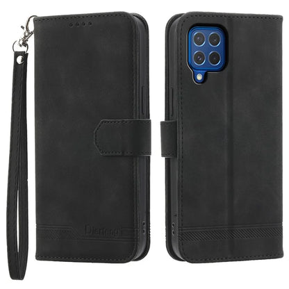 DIERFENG DF-03 Leather Cover for Samsung Galaxy M62 Case Lines Imprinted Wallet Stand Shell