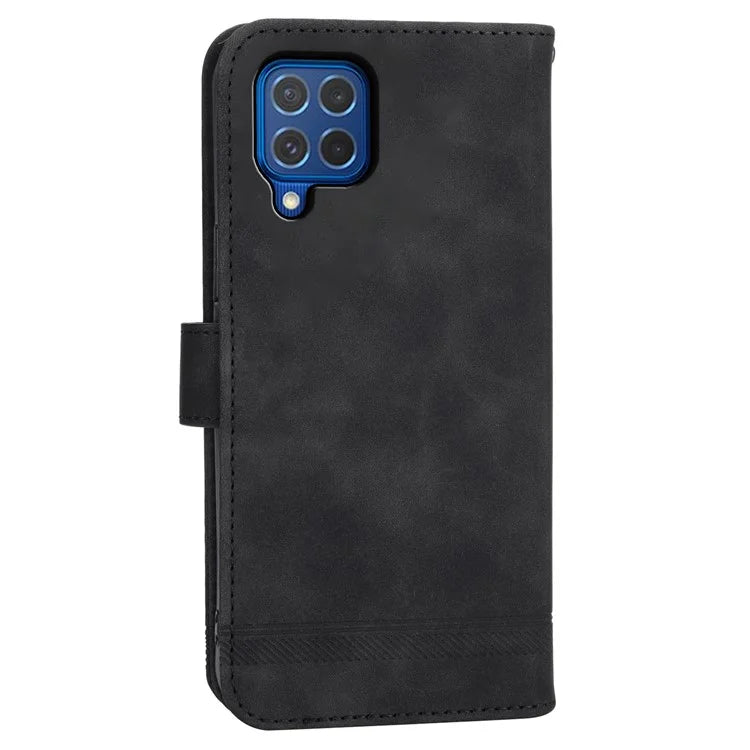 DIERFENG DF-03 Leather Cover for Samsung Galaxy M62 Case Lines Imprinted Wallet Stand Shell