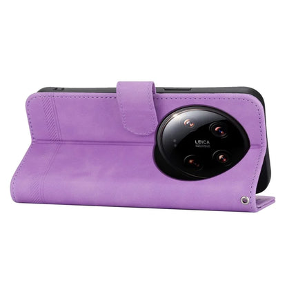 DIERFENG DF-03 Wallet Case for Xiaomi 14 Ultra Phone Shell Lines Imprinted Flip Stand Cover
