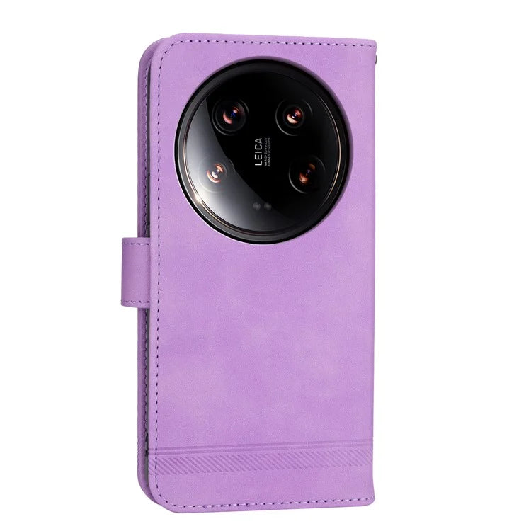 DIERFENG DF-03 Wallet Case for Xiaomi 14 Ultra Phone Shell Lines Imprinted Flip Stand Cover