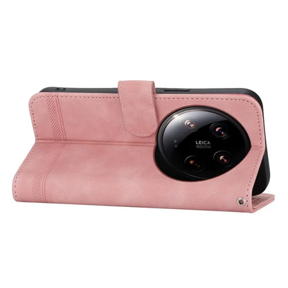 DIERFENG DF-03 Wallet Case for Xiaomi 14 Ultra Phone Shell Lines Imprinted Flip Stand Cover