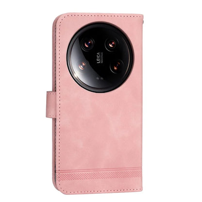 DIERFENG DF-03 Wallet Case for Xiaomi 14 Ultra Phone Shell Lines Imprinted Flip Stand Cover