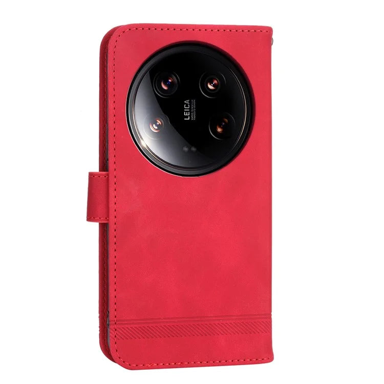 DIERFENG DF-03 Wallet Case for Xiaomi 14 Ultra Phone Shell Lines Imprinted Flip Stand Cover