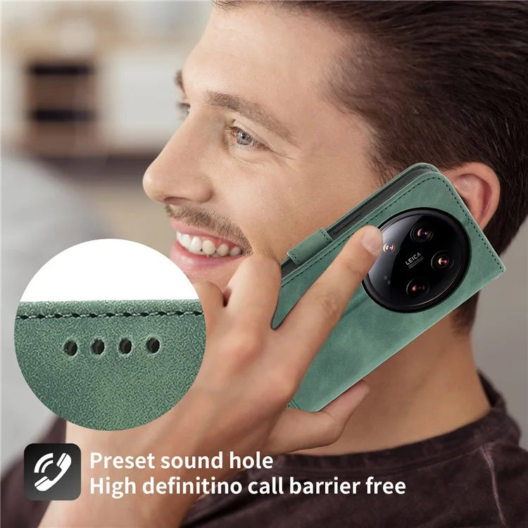 DIERFENG DF-03 Wallet Case for Xiaomi 14 Ultra Phone Shell Lines Imprinted Flip Stand Cover