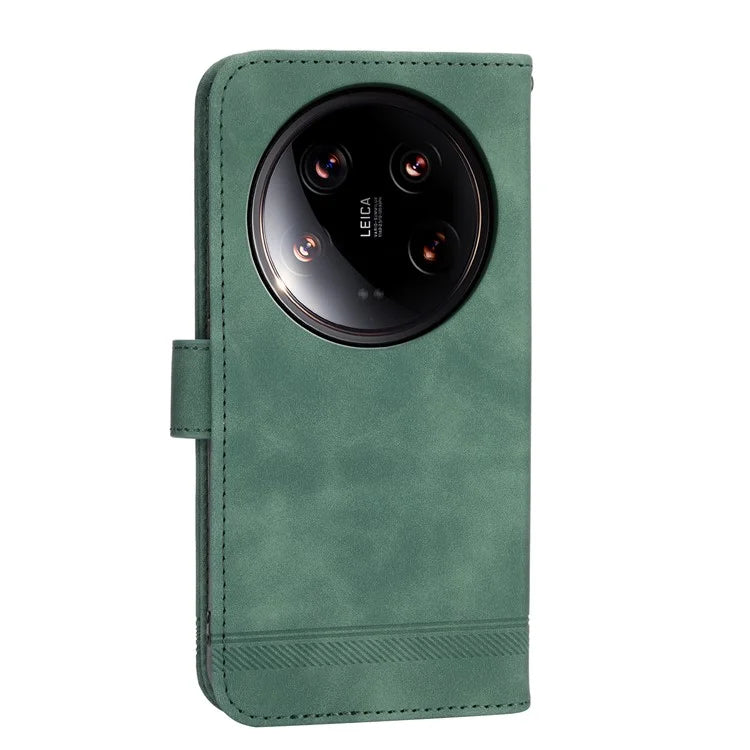 DIERFENG DF-03 Wallet Case for Xiaomi 14 Ultra Phone Shell Lines Imprinted Flip Stand Cover