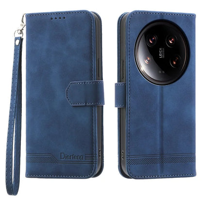 DIERFENG DF-03 Wallet Case for Xiaomi 14 Ultra Phone Shell Lines Imprinted Flip Stand Cover