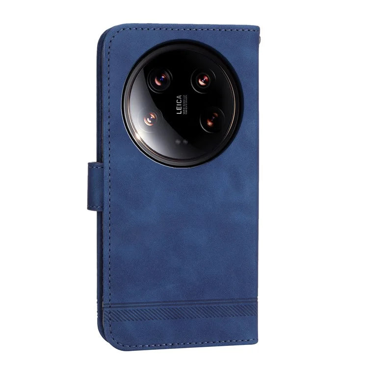 DIERFENG DF-03 Wallet Case for Xiaomi 14 Ultra Phone Shell Lines Imprinted Flip Stand Cover