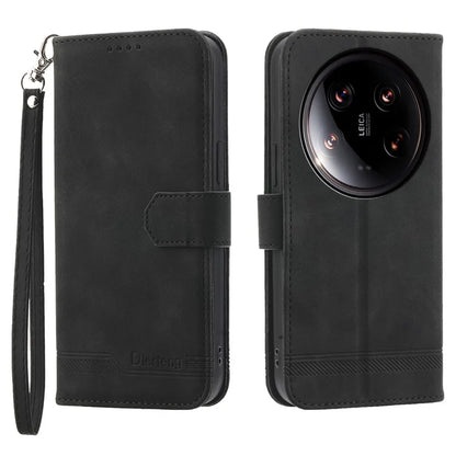 DIERFENG DF-03 Wallet Case for Xiaomi 14 Ultra Phone Shell Lines Imprinted Flip Stand Cover