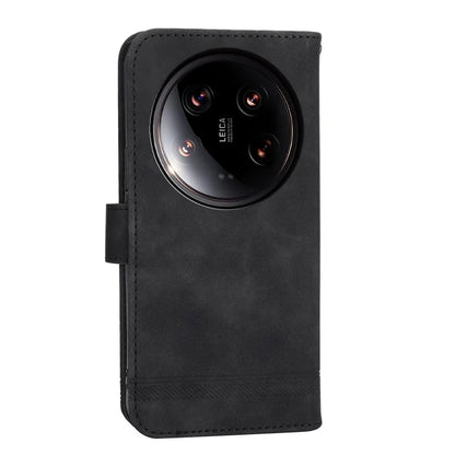 DIERFENG DF-03 Wallet Case for Xiaomi 14 Ultra Phone Shell Lines Imprinted Flip Stand Cover