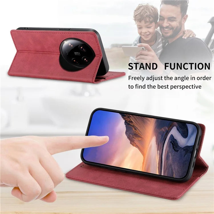 DF-05 For Xiaomi 14 Ultra Case Shockproof PU Leather Business Phone Cover with Stand Function