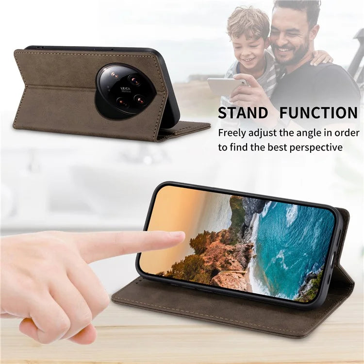 DF-05 For Xiaomi 14 Ultra Case Shockproof PU Leather Business Phone Cover with Stand Function
