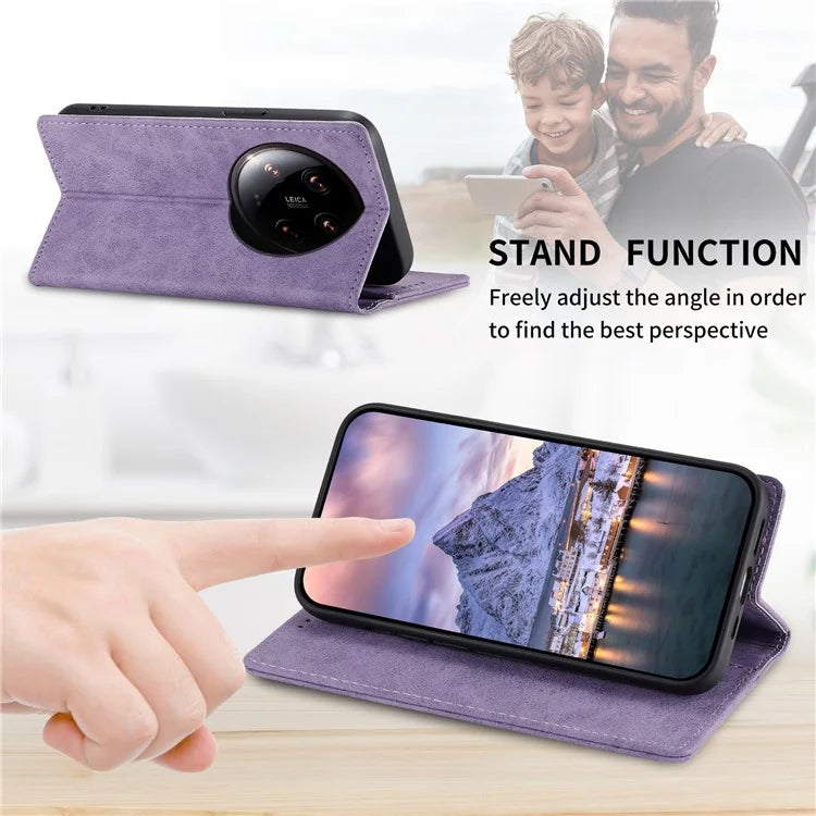 DF-05 For Xiaomi 14 Ultra Case Shockproof PU Leather Business Phone Cover with Stand Function