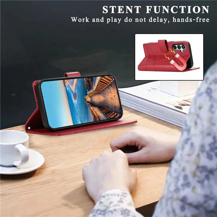 DF-06 For Samsung Galaxy M15 5G / F15 5G Case Line Imprinted Leather Flip Cover Mobile Accessories Wholesale