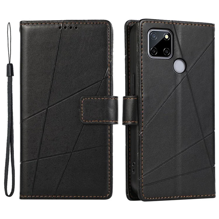 DF-06 For Realme C12 Case Mobile Accessories Wholesale Line Imprinted PU Leather Wallet Phone Cover