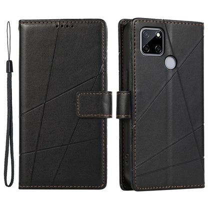 DF-06 For Realme C12 Case Mobile Accessories Wholesale Line Imprinted PU Leather Wallet Phone Cover