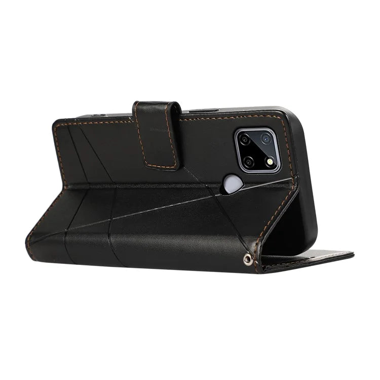 DF-06 For Realme C12 Case Mobile Accessories Wholesale Line Imprinted PU Leather Wallet Phone Cover