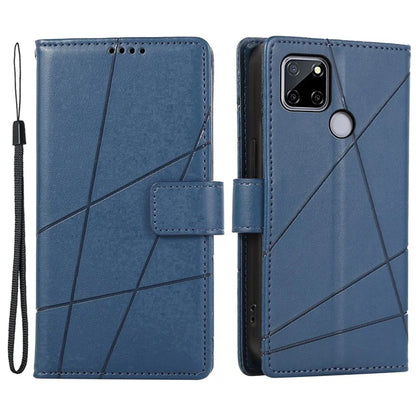 DF-06 For Realme C12 Case Mobile Accessories Wholesale Line Imprinted PU Leather Wallet Phone Cover