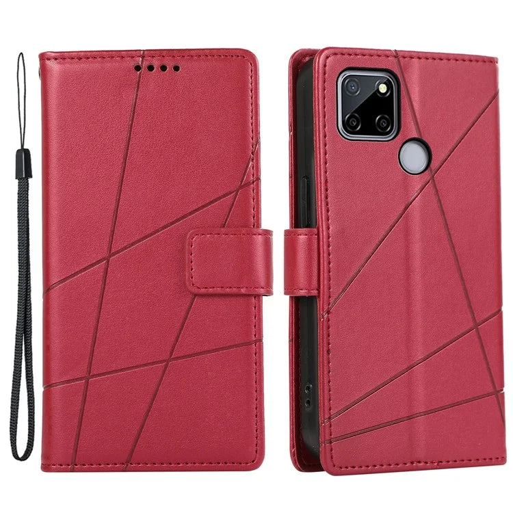 DF-06 For Realme C12 Case Mobile Accessories Wholesale Line Imprinted PU Leather Wallet Phone Cover