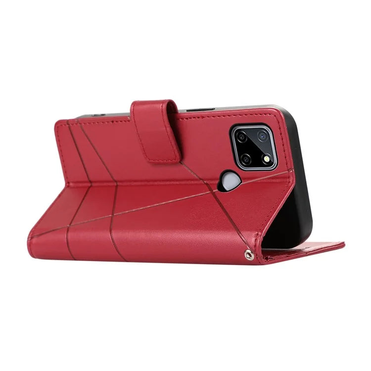 DF-06 For Realme C12 Case Mobile Accessories Wholesale Line Imprinted PU Leather Wallet Phone Cover