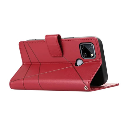 DF-06 For Realme C12 Case Mobile Accessories Wholesale Line Imprinted PU Leather Wallet Phone Cover
