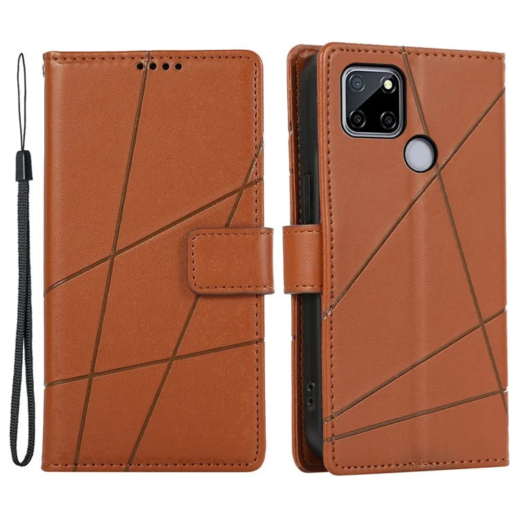 DF-06 For Realme C12 Case Mobile Accessories Wholesale Line Imprinted PU Leather Wallet Phone Cover