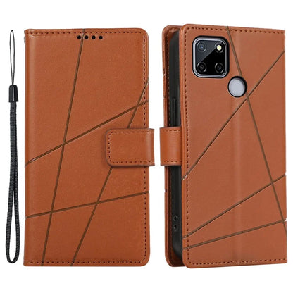 DF-06 For Realme C12 Case Mobile Accessories Wholesale Line Imprinted PU Leather Wallet Phone Cover