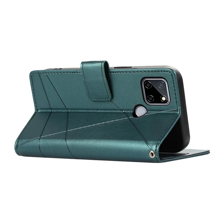 DF-06 For Realme C12 Case Mobile Accessories Wholesale Line Imprinted PU Leather Wallet Phone Cover