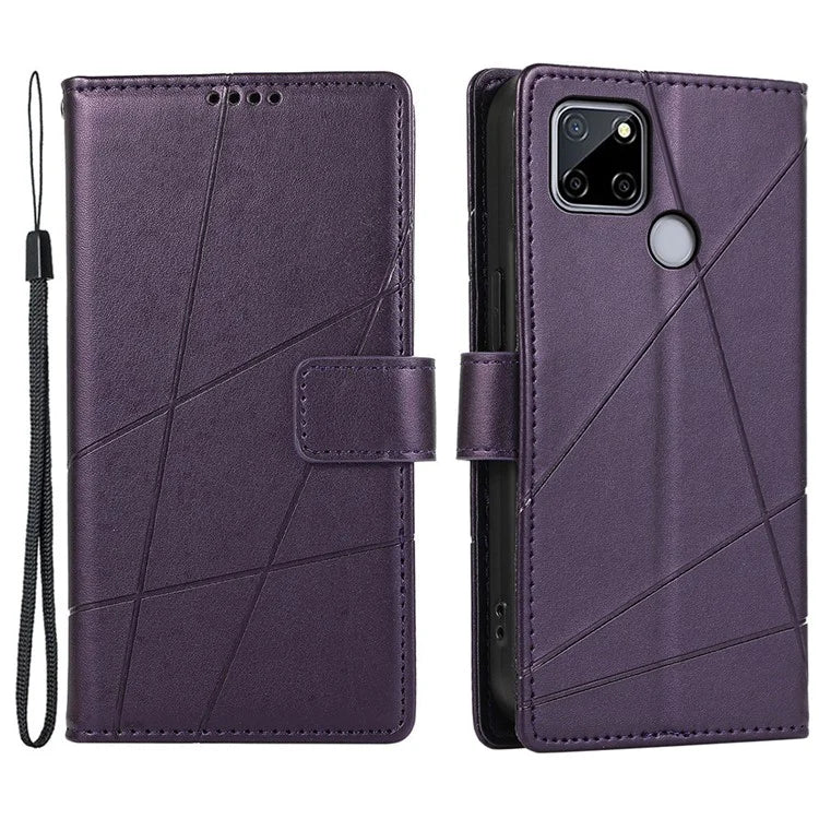 DF-06 For Realme C12 Case Mobile Accessories Wholesale Line Imprinted PU Leather Wallet Phone Cover