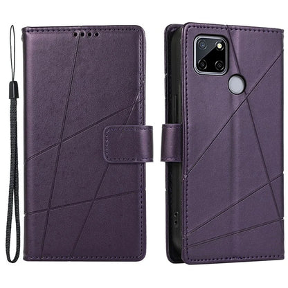 DF-06 For Realme C12 Case Mobile Accessories Wholesale Line Imprinted PU Leather Wallet Phone Cover