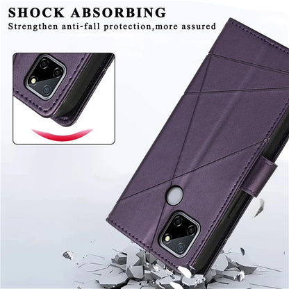 DF-06 For Realme C12 Case Mobile Accessories Wholesale Line Imprinted PU Leather Wallet Phone Cover