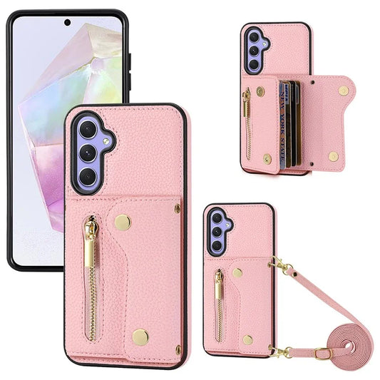 DF-09 Wallet Case for Samsung Galaxy A35 5G Scratch Resistant Crossbody Card Holder Cover