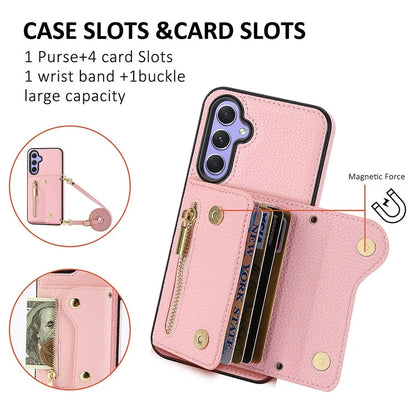 DF-09 Wallet Case for Samsung Galaxy A35 5G Scratch Resistant Crossbody Card Holder Cover