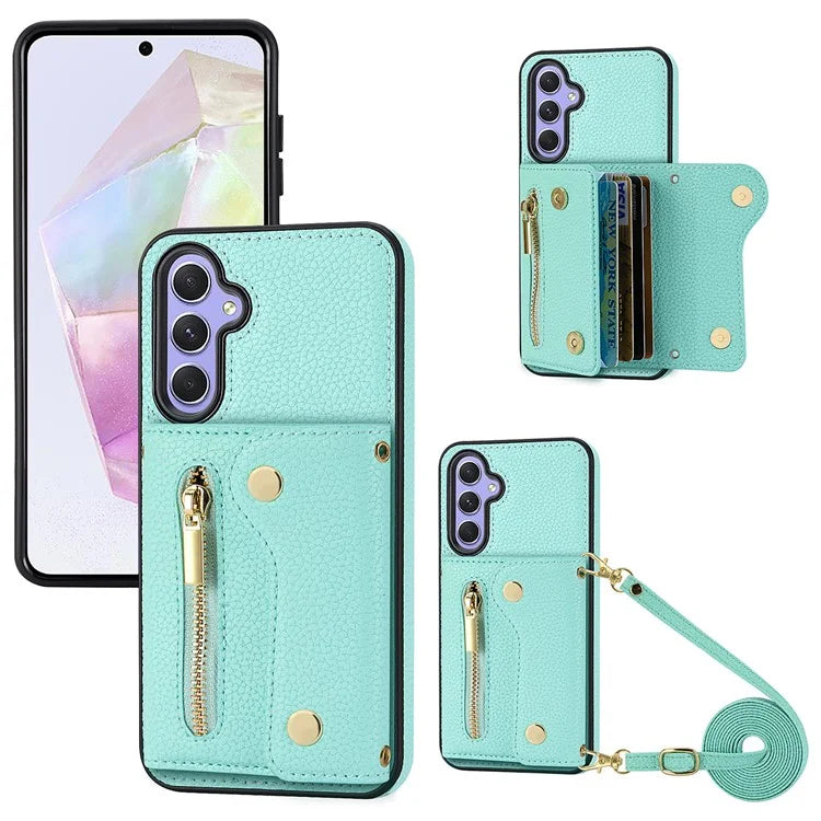 DF-09 Wallet Case for Samsung Galaxy A35 5G Scratch Resistant Crossbody Card Holder Cover